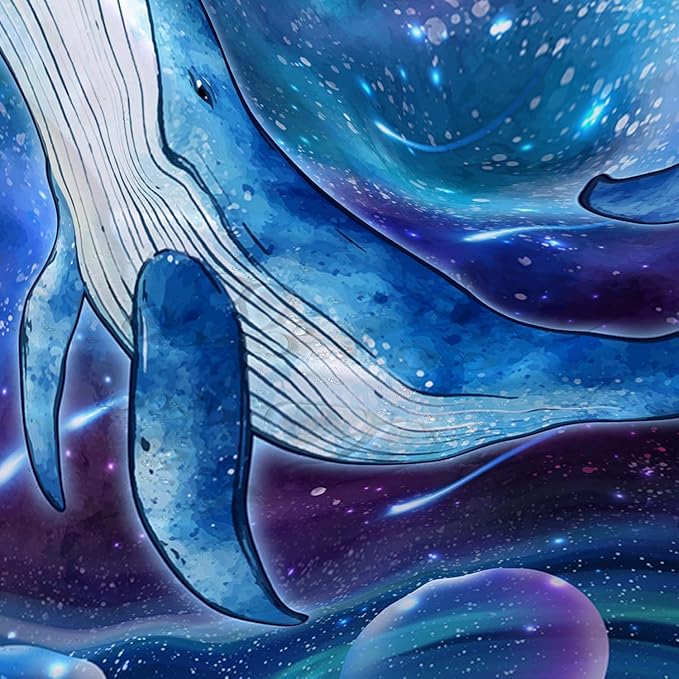 AILONEN Cartoon Blue Whale Shower Curtain,Swimming Whale Fabric Shower Curtains for Bathroom,Starry Night Bathroom Curtains for Kids Girls Boys,Fantasy Whale Bath Curtain Set, 72" W*78" H