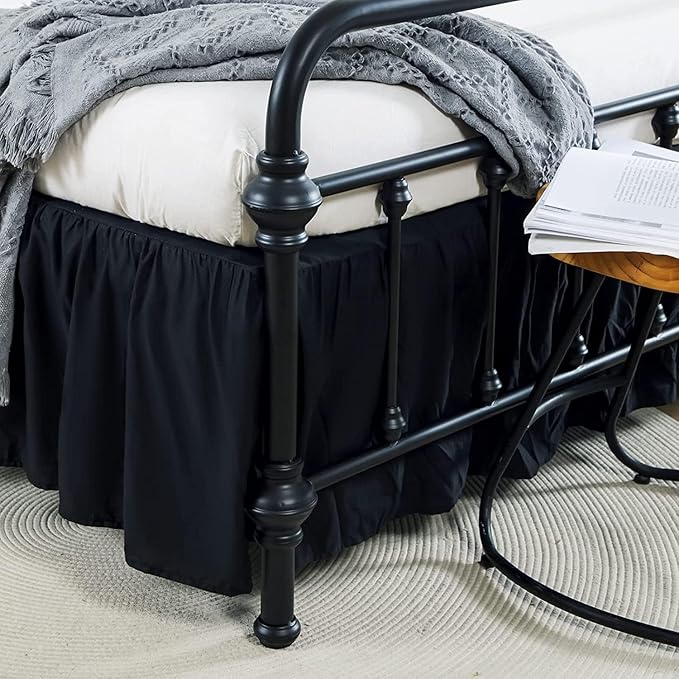 Bed Skirts King Size 12 Inch Ruffled Bed Skirt with Split Corners,Drop Dust Ruffle Bed Skirt with Platform, Black