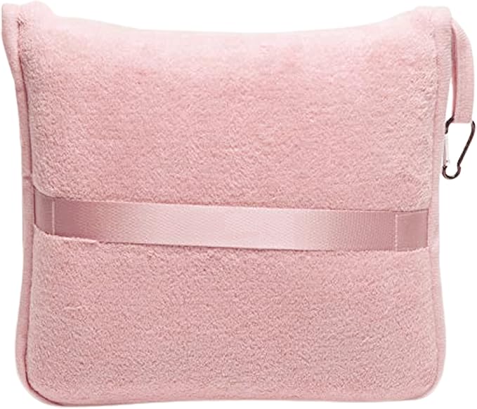 BlueHills Premium Soft Long Travel Blanket Pillow for Tall Airplane Flight Blanket 70 X48 inch Throw in Soft Bag case with Hand Luggage Belt & Backpack Clip Compact Pack Large Blanket Pink T055