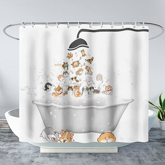AILONEN Cute Corgi Shower Curtain for Kids 72" W*84" H Inch,Cartoon Dog Funny Animals Nursery Lovely Hilarious,12 Pack Hooks Polyester Waterproof Fabric Decor for Bathroom Bathtub Panels