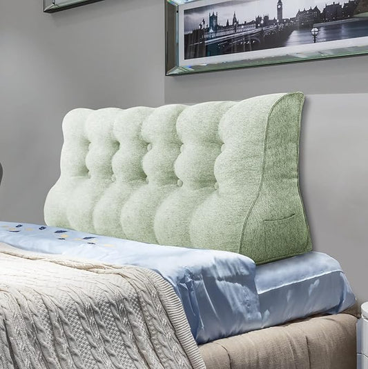 Daneey Multifunctional Headboard Pillow Queen Heighten Headboard Wedge Pillow Bolster Pillow for Bed Reading Pillow Adult Back Pillow for Sitting in Bed Wedge Pillow Headboard, Washable Beige Cover