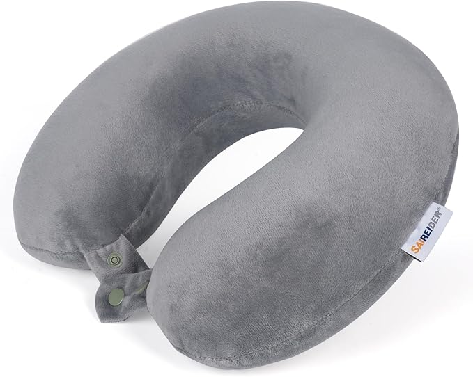 SAIREIDER Travel Pillows for Sleeping Airplane 100% Pure Memory Foam Neck Pillow for Airplanes Washable Cover(Grey)