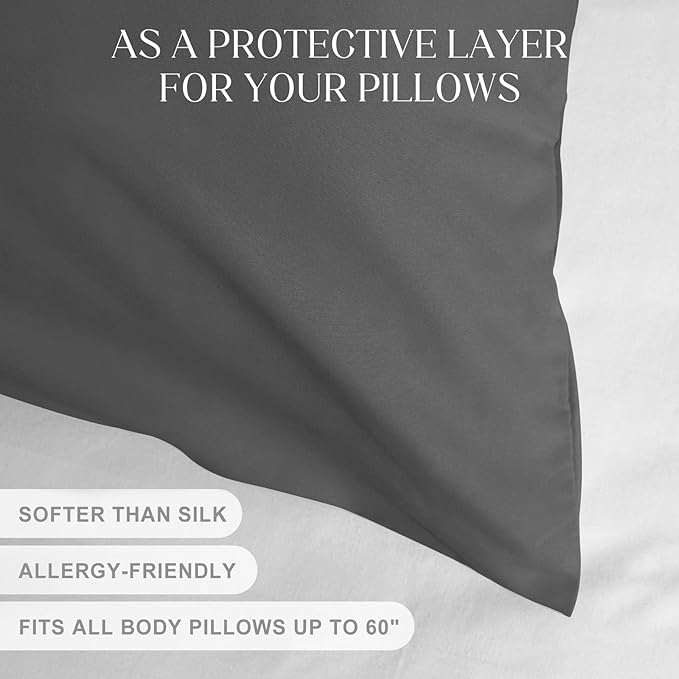 Soft Body Pillow Covers Pillowcases 60 x 21 Inch, WINKAURA Extra Large Pillow Cover for Bed Fits 54x20 Pillow, Envelope Closure, Stylish Wrinkle and Stain Resistant,Gray