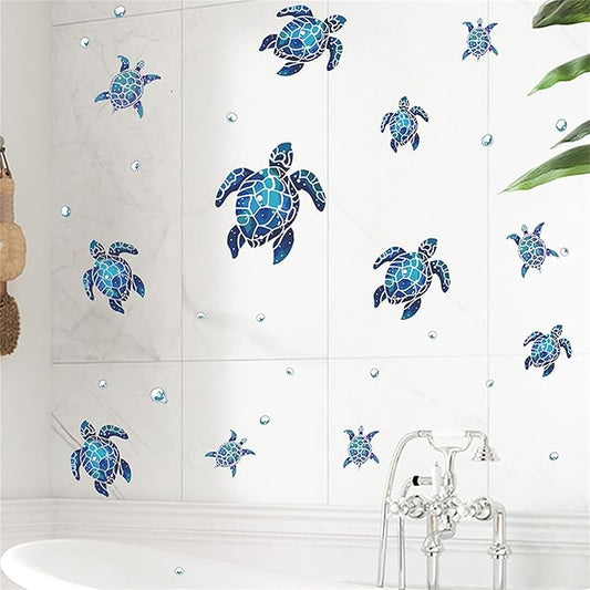 Waterproof Removable Watercolor Turtles Vinyl Wall Decal for Nursery Kidsroom School Classroom Livingroom Bedroom Bathroom Sea Life Sticker in Coastal Ocean Theme