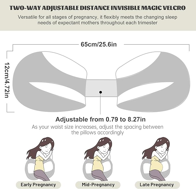 Pregnancy Pillow for Pregnant Women, Soft Pregnancy Body Pillow, Maternity Pillow Used to Support and Relieve Pain or discomfort in The Waist, Abdomen and Buttocks, Adjustable (Grey)