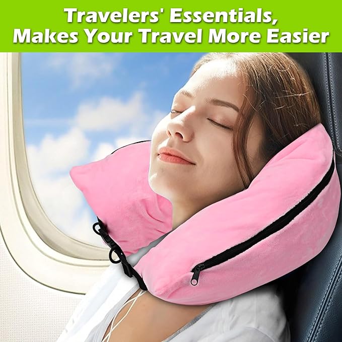 Travel Neck Pillow Stuffable with Clothes,Stuffable Neck Pillow for Traveling,Fillable Travel Neck Pillow Extra Storage Bag,Soft Velvet Neck Pillow Case Cover,Packable for Airplane Travel Essentials
