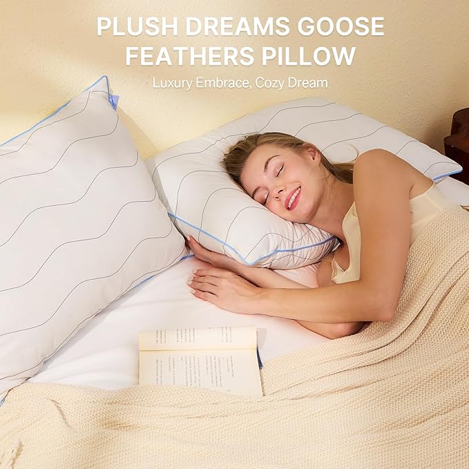 felo Feather Down Pillows King Size Set of 2, CloudFusion Goose Pillow for Sleeping, Luxury Hotel Collection Bed Supportive Pillows for Side Back Pain Sleepers, 100% Organic Cotton Shell (20" x 36")