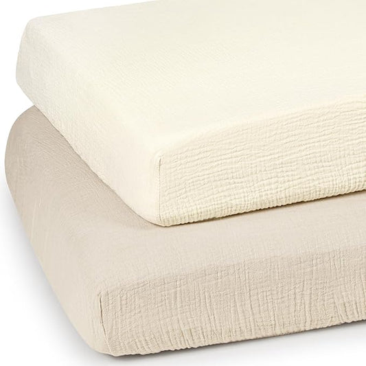 Baby Muslin Crib Sheets - Toddler Cotton Fitted Crib Sheets Neutral for Boys and Girls 2Pack