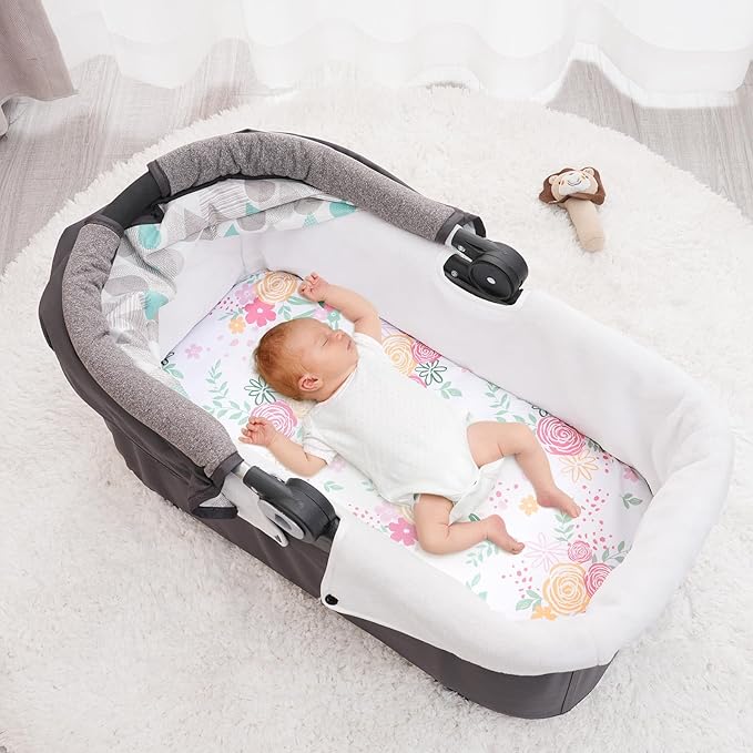 PHF Soft Bassinet Sheet Set, 2 Pack Silky Comfy Breathable Cradle Sheets for Baby Boys Girls, Univeral Fit for Most Oval Rectangle Cradle and Bassinet Mattress/Pad, Rose Floral