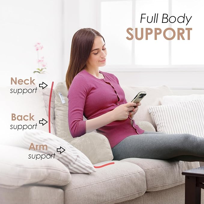 Nestl Reading Pillow Standard Bed Pillow, Back Pillow for Sitting in Bed Shredded Memory Foam Chair Pillow, Reading & Bed Rest Pillows Linen Back Pillow for Bed, Bed Chair Arm Pillow with Pockets