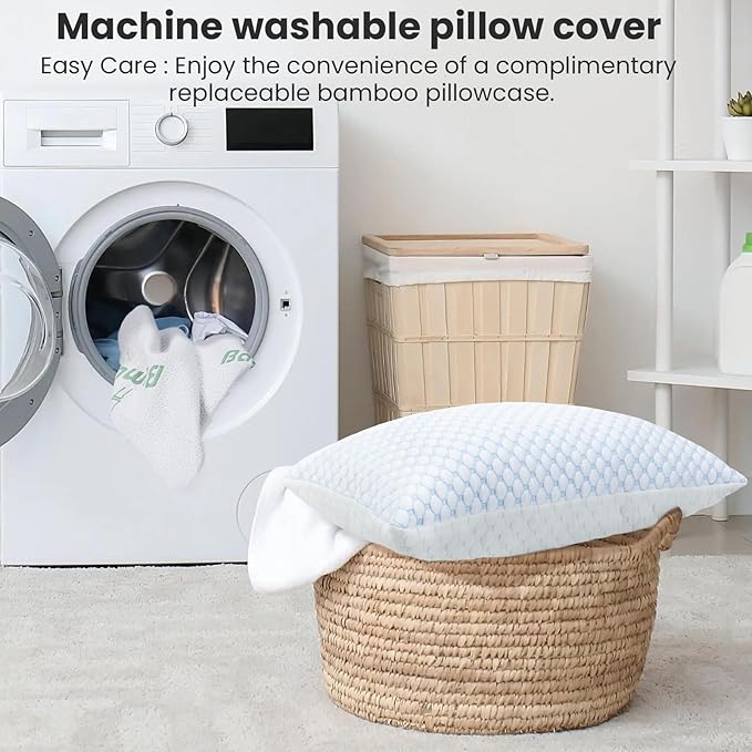 Shredded Memory Foam Pillows Pillow for Side Sleepers Cooling Pillows Stomach Sleeping Pillow Standard Pillow with 2 Extra Fill Blue