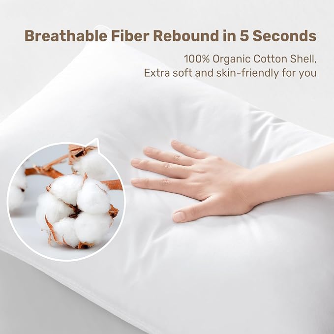 UNIKOME Hotel Collection Luxury Bed Pillows - 100% Cotton King Size Set of 2 Down Alternative Pillow Bedding Ultra Soft & Fluffy Pillow for Back, Stomach or Side Sleepers