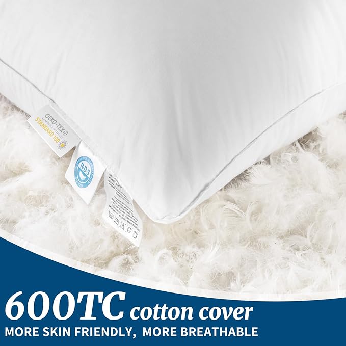 Canadian Luxury Goose Down Pillow King Size - 1050 Fill Power, 600 TC Cotton Shell- Ultra Soft and Comfort Sleep Pillows - Bed Pillows for Back, Stomach, Side Sleeper(White,King(Pack of 1))