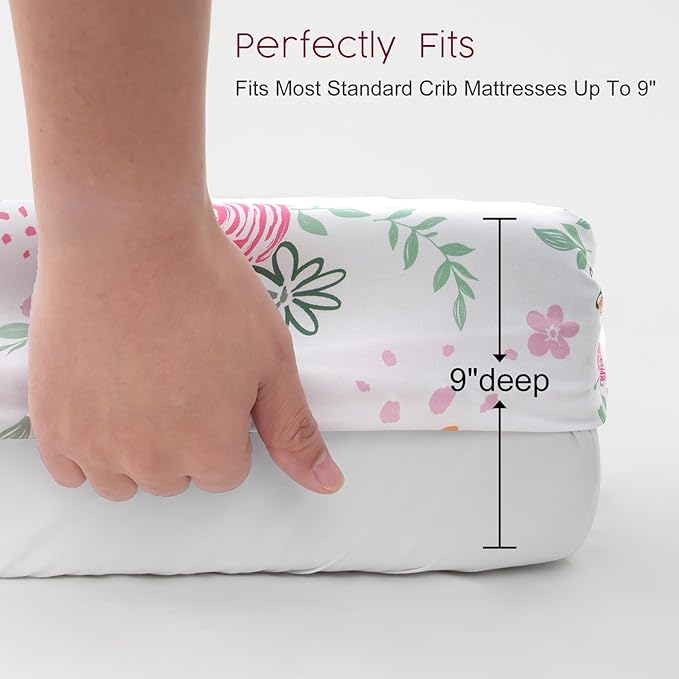 PHF Soft Crib Sheet Fitted, 2 Pack Baby Sheets for Boys Girls, 28x52x9in Fits Standard Crib and Toddler Mattresses, Silky Comfy Breathable Polyester Baby Mattress Sheets, Rose Floral