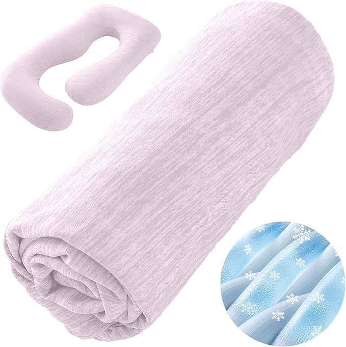 SASTTIE Cooling Pregnancy Pillow Cover, 57-inch U Shaped Pregnancy Pillow Case, Cooling Maternity Pillow Cover Fits 55/57 Inch Pregnant Pillow, Pink