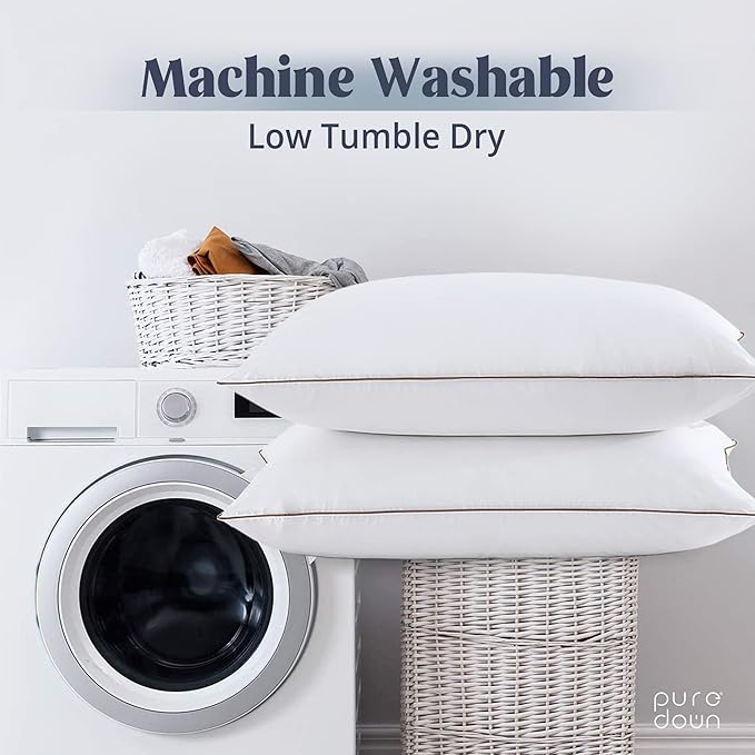 puredown® Goose Feathers Down Pillows Standard Size Set of 2 - Made in USA Soft Fluffy Hotel Pillow, 100% Cotton Cover, Luxury Medium Firm Bed Pillows for Back, Stomach or Side Sleeper.