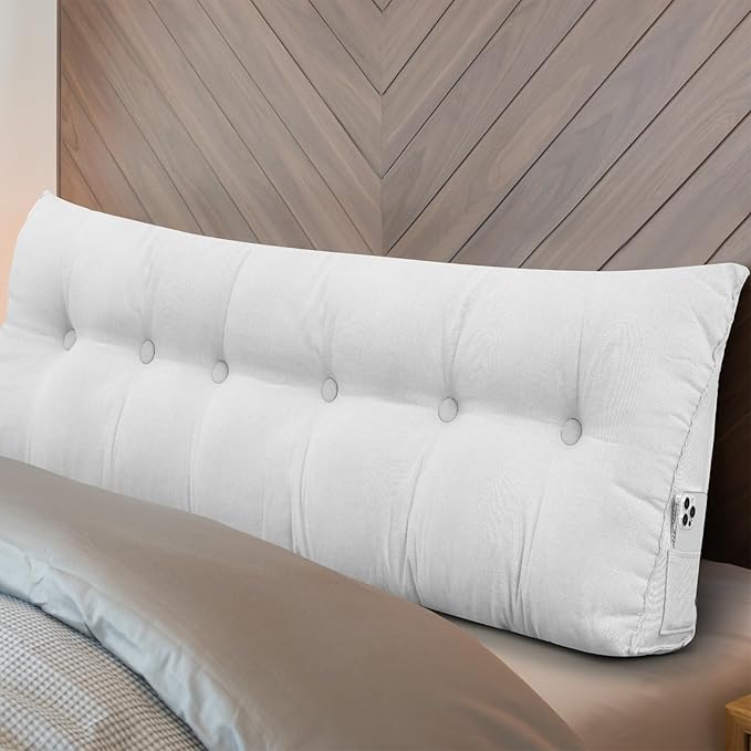 Wenqik Wedge Pillow Triangular Dorm Headboard Bed Rest Reading Backrest Back Support Long Bolster Pillow with Removable Cover for Dorm Room Supplies(White,King (79 x 20 x 8 Inch))