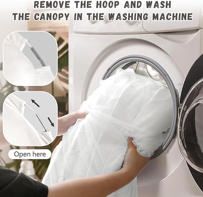 Bed Canopy with String Light, Double Layer Mosquito Net Bed Canopies White Princes Fairy Canopy Tent for Girls, Adults, Hanging Bed Tent Drapes Bed Curtains Reading Nook, 27''x108''