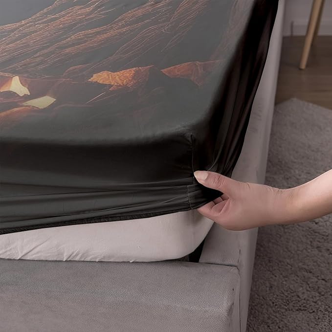 AILONEN Girls Wolf Fitted Sheet Set Full Size, 3 Pieces Bedding Set Red Rose Wolf Sheet Set for Women Teen Kids,Wildlife Bed Sheet Set Wolf Fitted Sheet with 2 Pillowcases