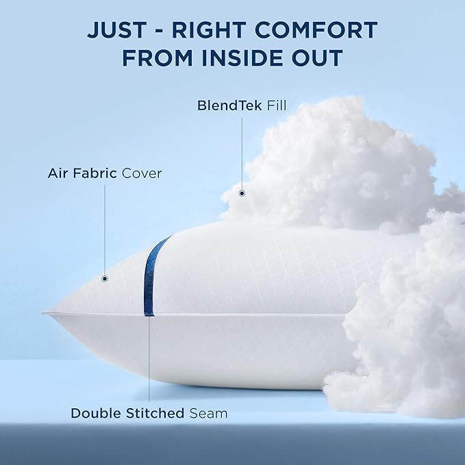 Bedsure Hotel Pillows - Luxury Bed Pillows for Sleeping with Decoration Strip Breathable Cover Soft & Supportive Pillows for Side, Back or Stomach Sleepers (2, Blue, King)