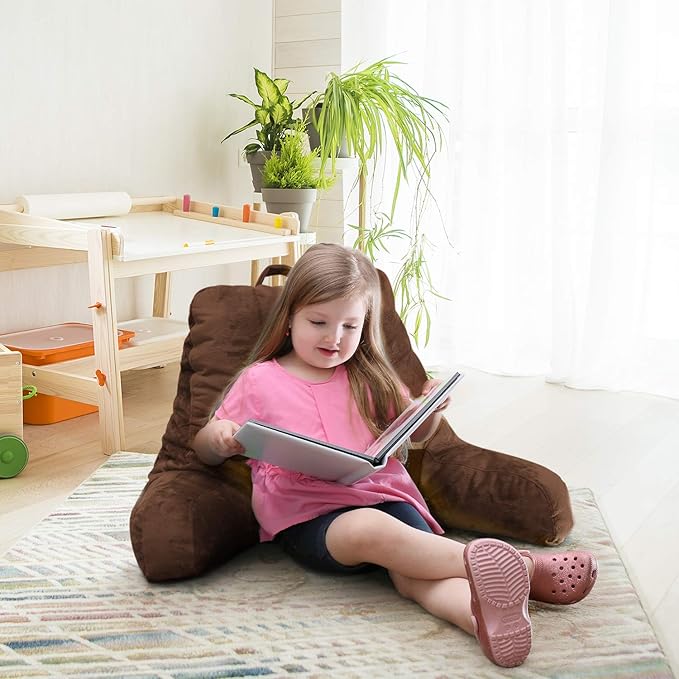 Nestl Reading Pillow for Kids, Small Bed Pillow, Back Pillow for Sitting in Bed, Memory Foam Chair Pillow, Reading & Bed Rest Pillows, Chocolate Brown Back Pillow for Bed, Arm Pillow with Pockets