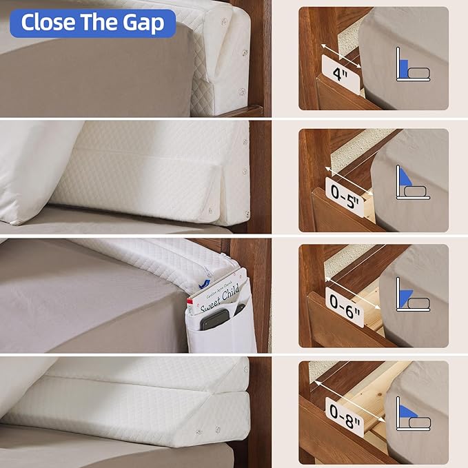 Adjustable Full Bed Wedge Pillow for Headboard Gap 0-8", 54"x10"x6" Bed Gap Filler Triangle Pillow Stopper, Fills The Gap Between Headboard and Mattress or Wall for Sleeping & Reading