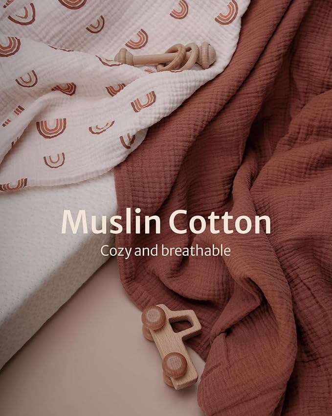 Blissful Diary Muslin Bassinet Sheets for Baby Girls Boys, Boho Soft Cotton Fitted for Oval Hourglass Rectangle Mattress, 2 Pack(Rainbow&Cedar)