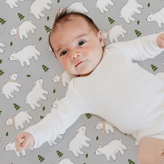 ACRABROS Crib Sheets for Girl Boy: Stretchy Baby Fitted Crib Mattress Sheets Sets 2 Pack Standard Size Ultra Soft Neutral, Elephants&Polar Bears