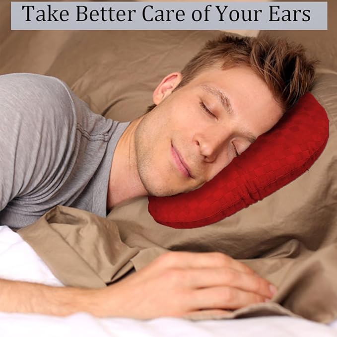 Ear Piercing Pillow for Side Sleepers, Pillow with an Ear Hole for CNH and Ear Pain Ear Inflammation Pressure Sores, O-Shaped Side Sleeping Pillow, Ear Guard Pillow (True Red)