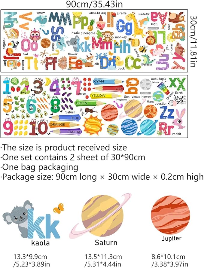 Kids Wall Decals, Alphabet Letters and Numbers Stickers for Kids Room, Nursery, Bedroom, Playroom
