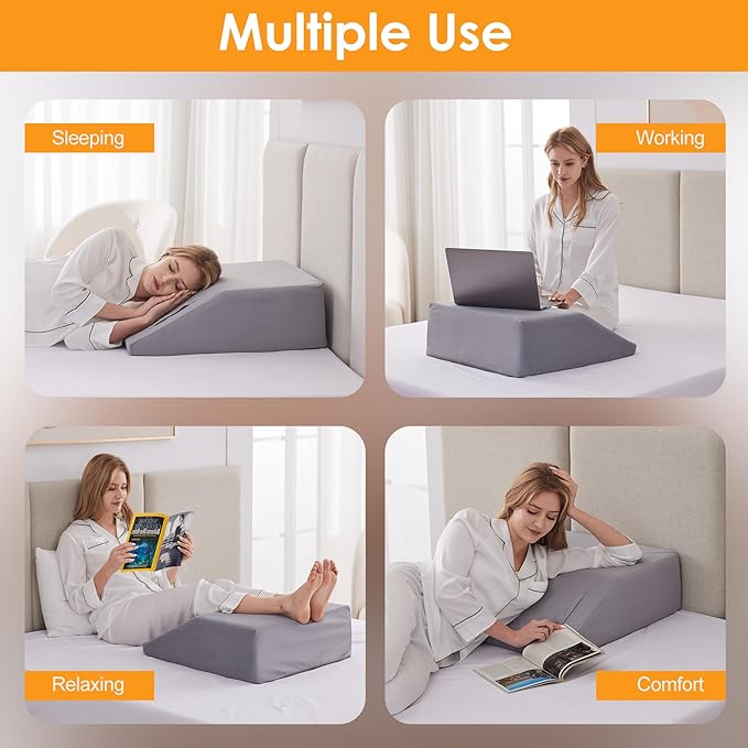 Leg Elevation Pillows for Sleeping, Memory Foam Wedge Pillow for Legs, Knee Wedge Pillow for After Surgery, Swelling, Back Pain and Circulation, Non-Slip Bottom, Removable Cover (6 Inch)