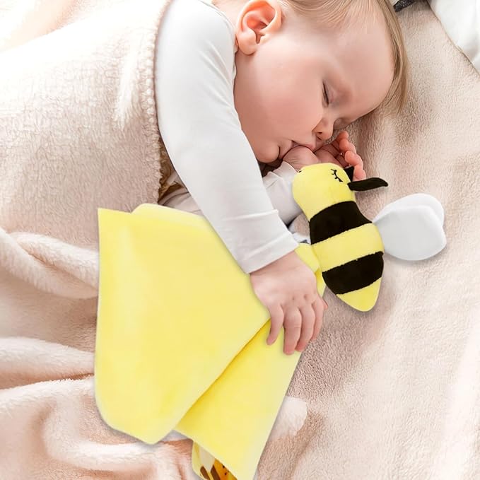 Bee Baby Security Blanket - Adorable Lovey Plush for Baby Girls, Boys, and Toddlers - Soft and Snuggly Comfort Blanket - 14 Inches