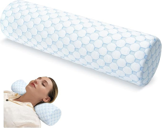 Cervical Neck Pillow Cooling Roll Memory Foam Support Round Pillows for Pain Relief Sleeping, Bed, Legs, Back and Yoga 17 x 4.5 Inches