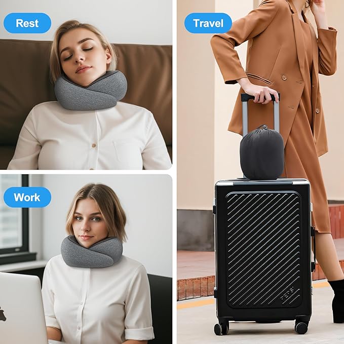 Travel Neck Pillow, Memory Foam Airplane Travel Pillow, 360-degree Comfort and Breathability, U-Shaped Pillow Storage