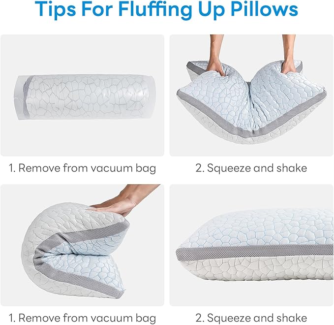 Adjustable Shredded Memory Foam Pillows, Cooling Pillows Standard Size Set of 2, Support Yet Soft Pillow Side Back Stomach Sleepers with Washable Removable Ice Silk Cover
