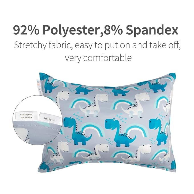 ALVABABY Toddler Pillowcases Fits 13 x 18,12x 16 Kids Pillow 2 Pack Stretchy Soft Baby Pillow Cover Envelope Kids Pillowcases for Boys Girls Dino+Traffic 2TPE01