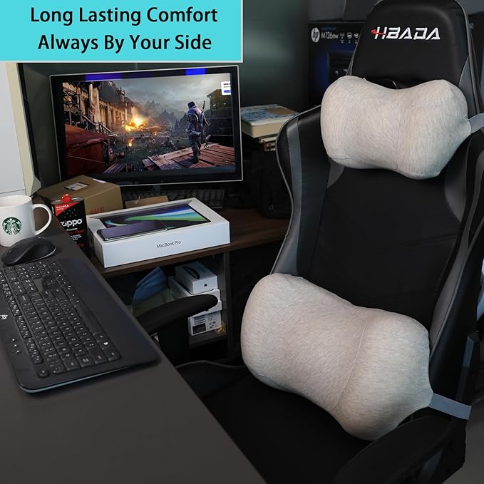 Car Back Cushion Lumbar Support and Car Neck Pillow Kit, Memory Foam Ergonomic Neck Pillow Kit for Driving Fatigue Relief, Comfort and Support Your Neck and Back