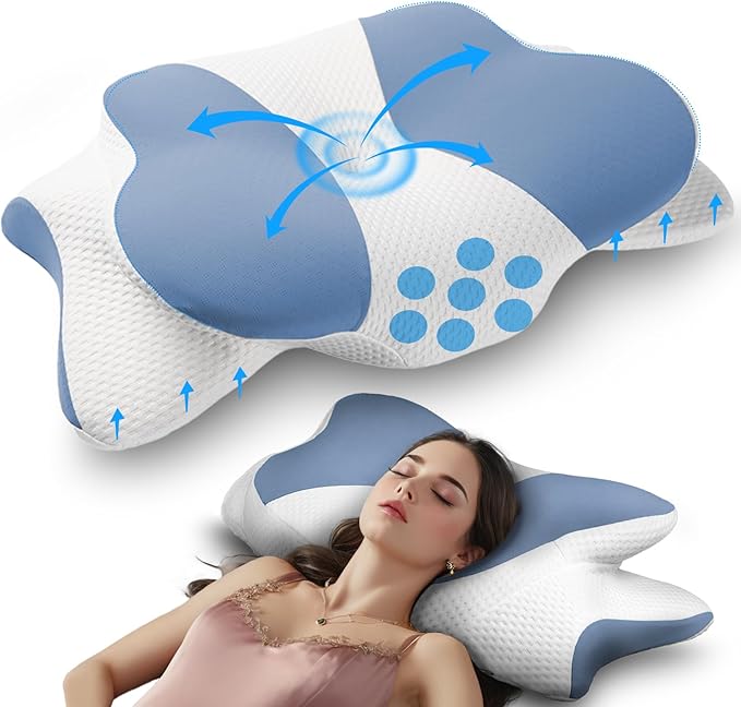 Memory Foam Cervical Pillow for Neck Pain，Ergonomic Memory Foam Pillow for Side,Back and Belly Sleepers with Breathable Pillowcase