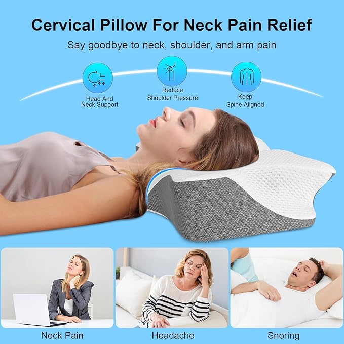 Anvo Ergonomic Pillows for Pain Relief Sleeping - Cervical Pillow for Neck Pain Relief - Memory Foam Pillows for Neck and Shoulder Pain - Neck Pillow for Side Back & Stomach Sleeper - Ivory Soft