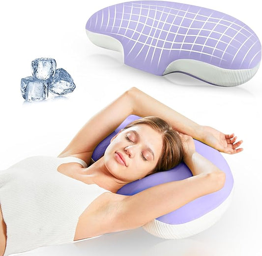 Cervical Pillow for Neck Pain Relief, Ergonomic Hollow Design, Odorless Memory Foam Pillow for Sleeping, Orthopedic Contour Neck Support Pillows for Side, Back, and Stomach Sleepers, [Purple]