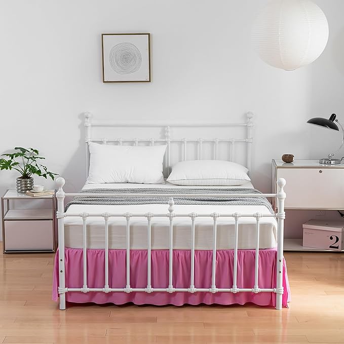 Bed Skirt Full Size Ruffled Bed Skirts with Split Corners, 14 Inch Drop Dust Ruffle Bed Skirt with Platform, 14 Inch Drop, Pink