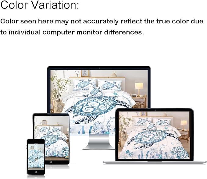 Bedbay Sea Turtle Comforter Set Coastal Bedding Set Turtle Printed 4 Pcs Beach Bedding Quilt Set Coral Blue Underwater World Duvet Set Girls Teen Sealife Ocean Comforter Bedroom Decor(Coral,Queen)