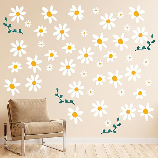 96pcs Cute Daisy Flowers Wall Sticker PVC Colorful Y2k Floral Wall Decor Vinyl Peel and Stick Flowers Stickers for Teen Girls Boy Kids Nursery Bedroom Kindergarten(12 Sheets)