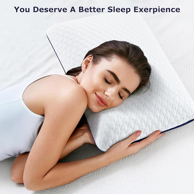 Memory Foam Pillows Standard Size, Cooling Gel Standard Pillow Ventilated, Medium Firm Bed Pillow for Sleeping, Cool Orthopedic Pillow with Washable Removable Zippered Pillow Cover, 1 Pack