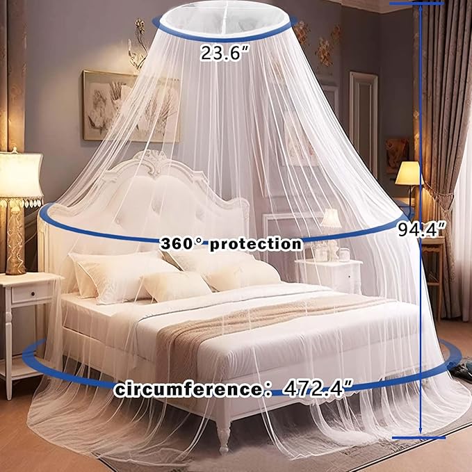 Daksha Mosquito Net for Bed, White Princess Bed Canopy for Girls, Hanging Bed Net, Dome Mosquito Netting Bed Tent, Room Decor for Kid and Adult Beds