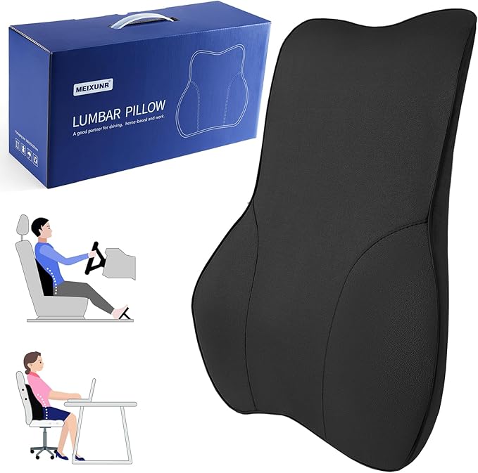 Soft Lumbar Support Pillow for Car Seat and Office Chair Back Support Pillow for Toyota RAV4 and Seat and Truck Driver's seat, Back Cushion for Pain Relief Improve Posture (Suede Cover-Black)