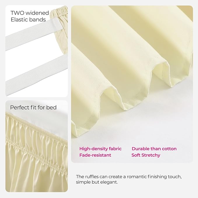 RIMELA Bed Skirt Queen Size 15 Inch Drop, Wrap Around Elastic Bedskirt Solid Microfiber Luxury Hotel Quality Fabric, Easy to Install Machine Washable Wrinkle & Fade Resistant, Beige Yellow