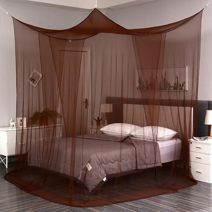 Mengersi Elegant Canopy Bed Curtains for Full Queen King Size Bed,Bed Canopy Mosquito Net Suitable for Indoor Outdoor Net (87x79x98“(Suggested for Full to King), Coffee)