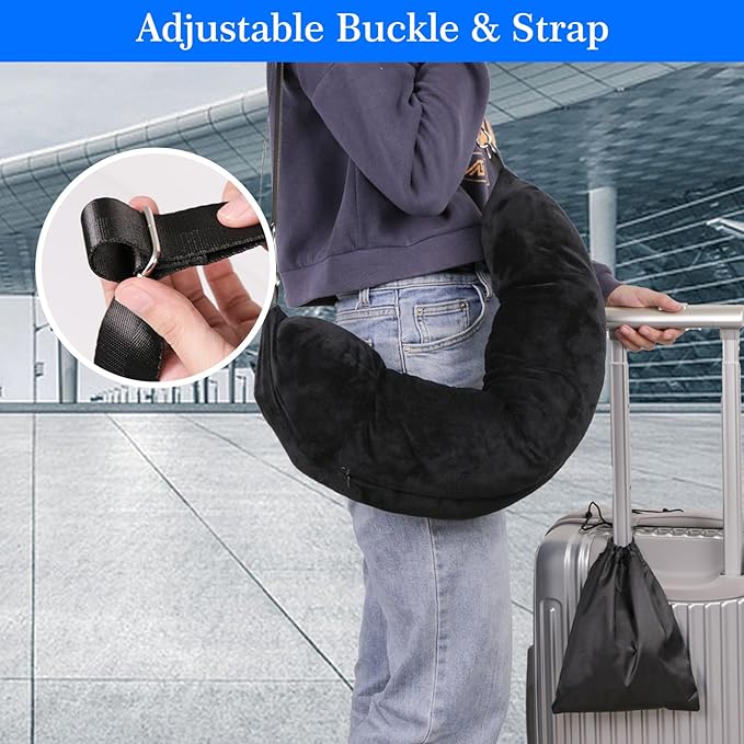 Travel Pillow You Stuff with Clothes, Stuffable Travel Pillow Transforms Into Extra Luggage Without Excess Fees, Stuffable Neck Pillow Fits 3+ Days of Travel Essentials Black