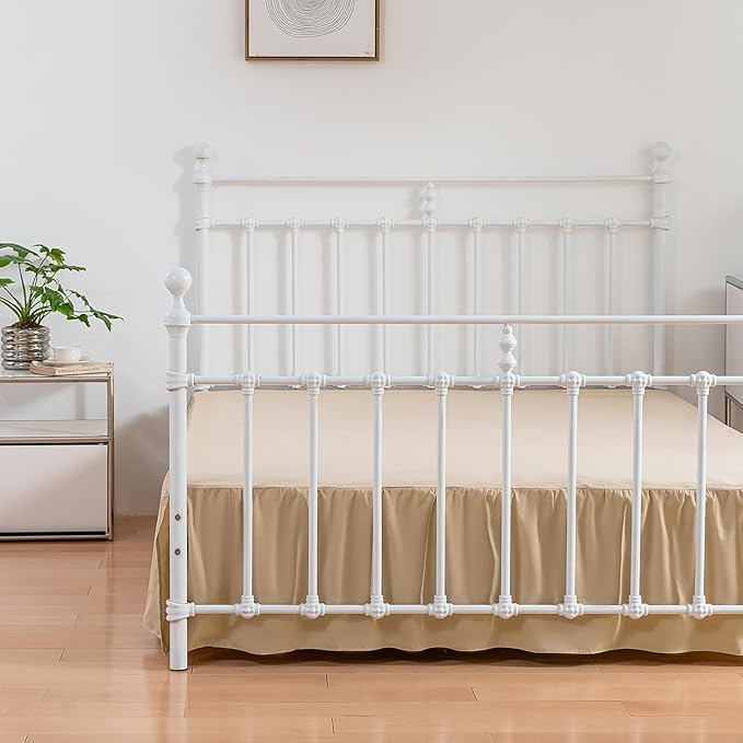 Bed Skirt King Size Ruffled Bed Skirts with Split Corners, 18 Inch Drop Dust Ruffle Bed Skirt with Platform, King, 18 Inch, Light Camel